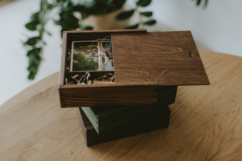 Set of 10 Wooden Boxes For 5x7 Prints & USB flashdrive Packaging For Wedding Photographers image 1