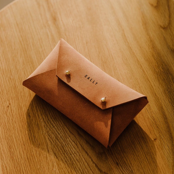 Small saddle leather wallet | Envelope Wallet | Minimal Wallet | Small Leather Clutch | Distressed Leather Wallet | Cognac Color Wallet