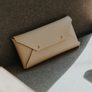 Vegetable Tanned Leather Envelope Clutch Oblong Clutch Leather Handbag Small Leather Clutch Gift for Girlfriend Natural Color image 2