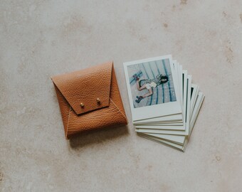 Textured Vegan Leather Pouch for Polaroids, Polaroid Pouch, SX70 Film Holder, Type 600 Film Holder, Polaroid Picture Holder | Cognac Color