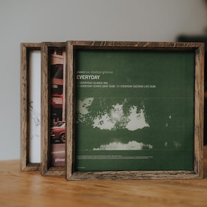 Set of 3 Wooden Oak Vinyl Record Holder | Vinyl Record Display | Vinyl Record Frame | For Single and Double Records | Color - Blackened Oak