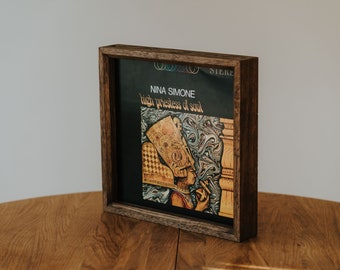 Wooden Natural Oak Vinyl Record Holder | Vinyl Sleeve Display | Vinyl Record Frame | For Single & Double Vinyls | Color - Dark Brown