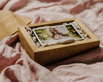 Wooden Oak Photo Box For 5X7 (13x18 cm) Prints, Heirloom Box, Keepsake Box, Poof Box, Wedding Photographer Box, Memory Box