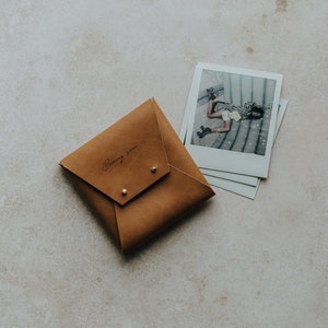 Vegan Leather Pouch for Polaroids, Polaroid Film Pouch, SX70 Film Holder, Type 600 Film Holder, Polaroid Picture Holder | Cognac Color