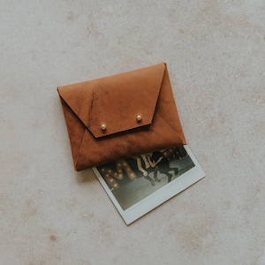 Saddle Leather Pouch for Fuji Instax Wide, Instax Wide Pouch, Fuji Instax Wide Film Holder, Fuji Instax Leather Envelope | Honey Brown Color