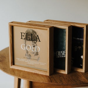 Set of 3 Wooden Oak Vinyl Record Holder | Vinyl Record Display | Vinyl Record Frame | For Single and Double Vinyl Records | Color - Natural