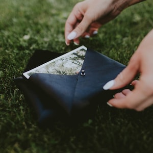 Conjunto de 5 Envelopes Clássicos de Couro para Impressões | Preto | Embalagem para Fotógrafos de Casamento