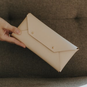 Vegetable Tanned Leather Envelope Clutch Oblong Clutch Leather Handbag Small Leather Clutch Gift for Girlfriend Natural Color image 1