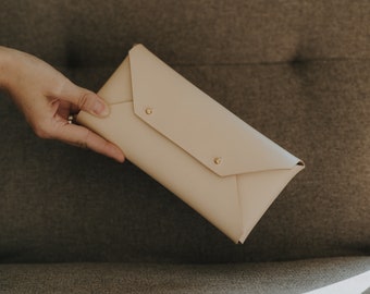 Vegetable Tanned Leather Envelope Clutch | Oblong Clutch | Leather Handbag |  Small Leather Clutch | Gift for Girlfriend | Natural Color