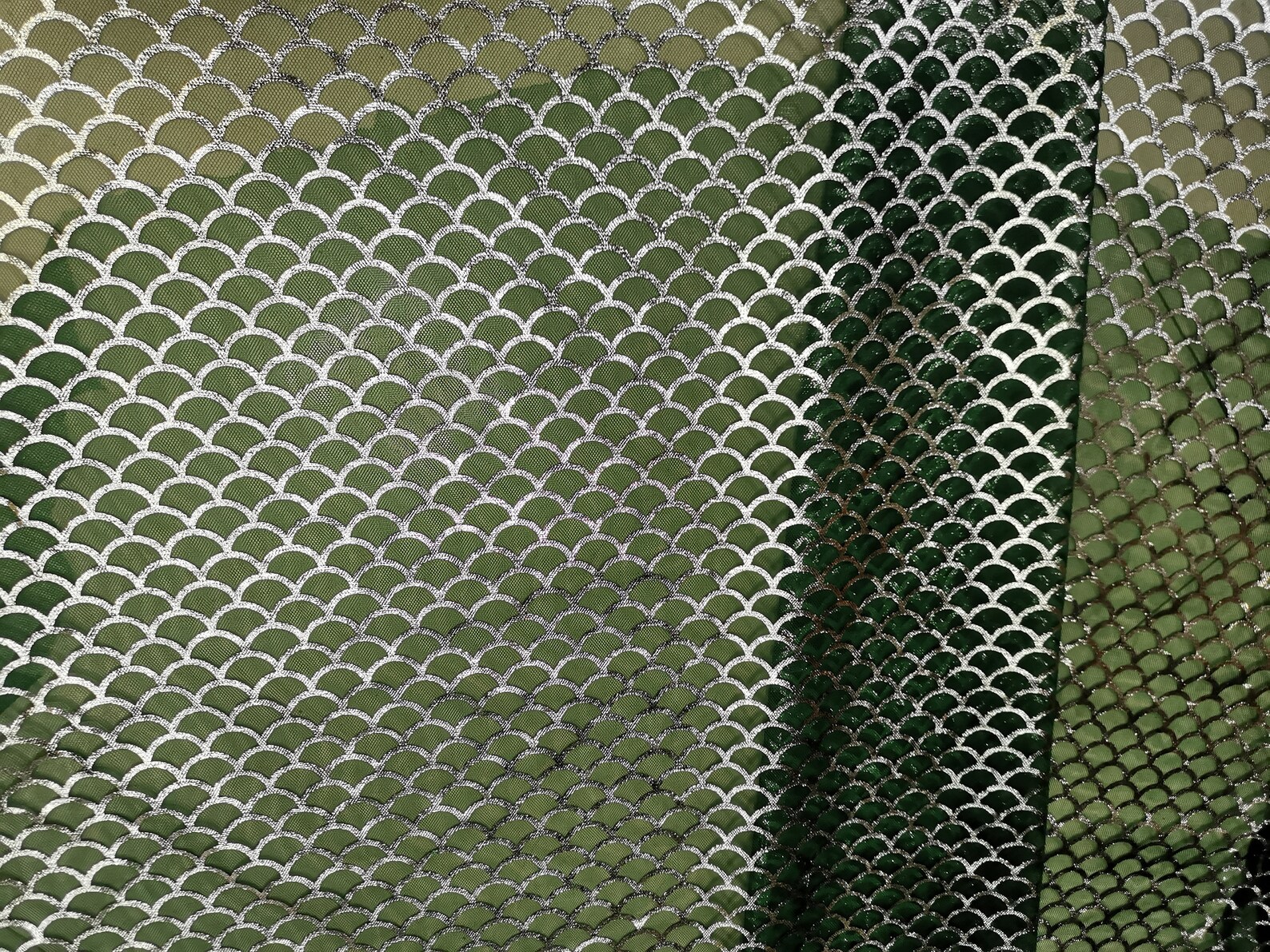 Fish scales fabric siliver Fish scales print on green mesh by Etsy