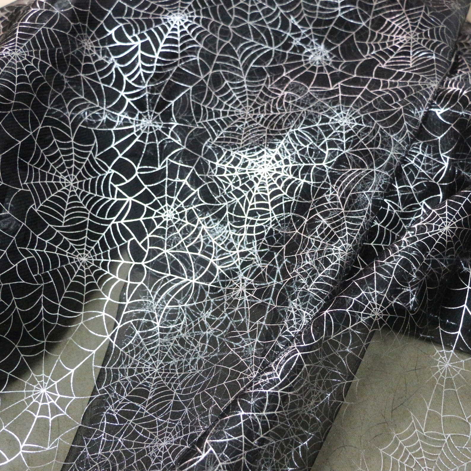 Halloween fabric Silver Spider print on mesh Glitter spider | Etsy