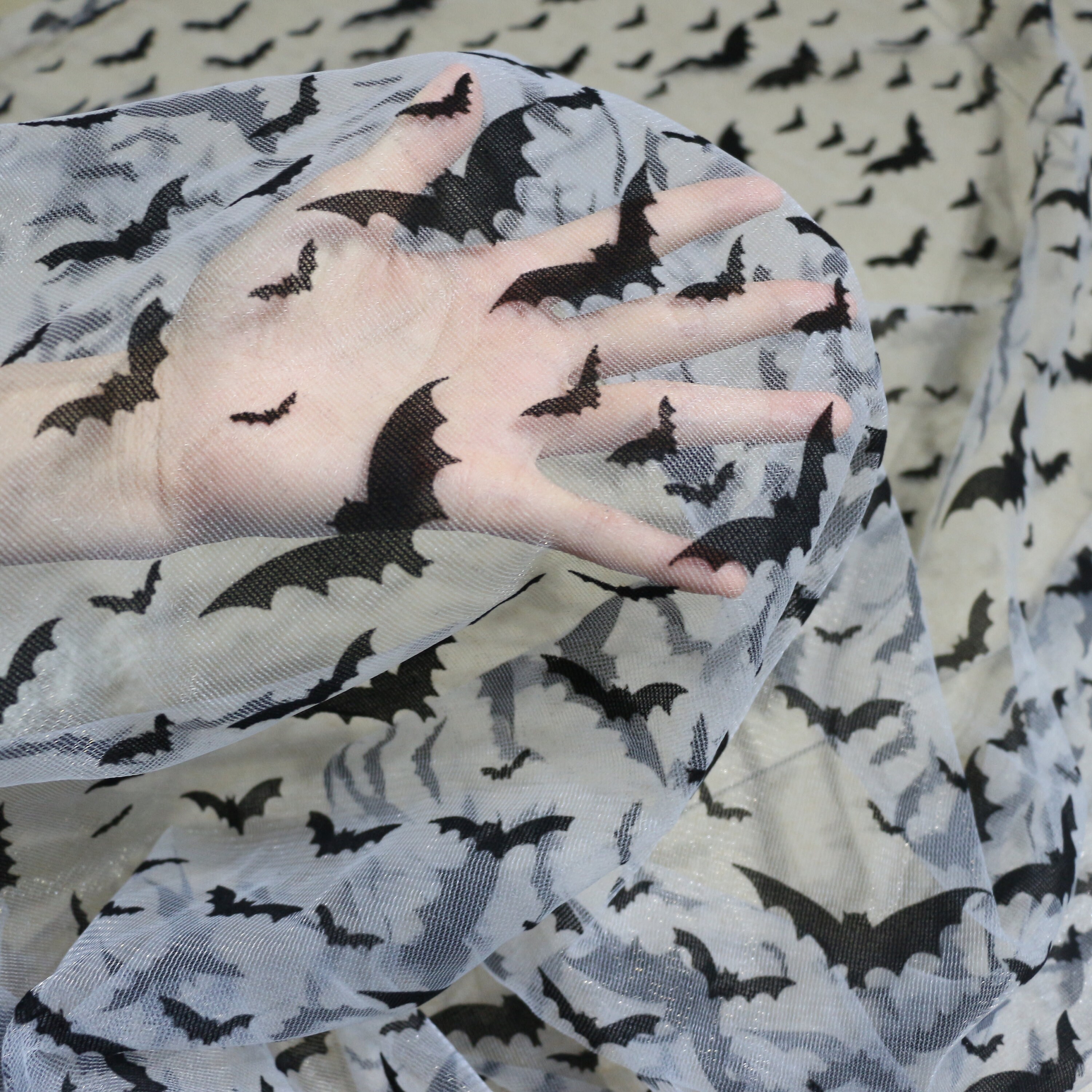 Halloween fabric Mesh fabric with bats black bat print Etsy