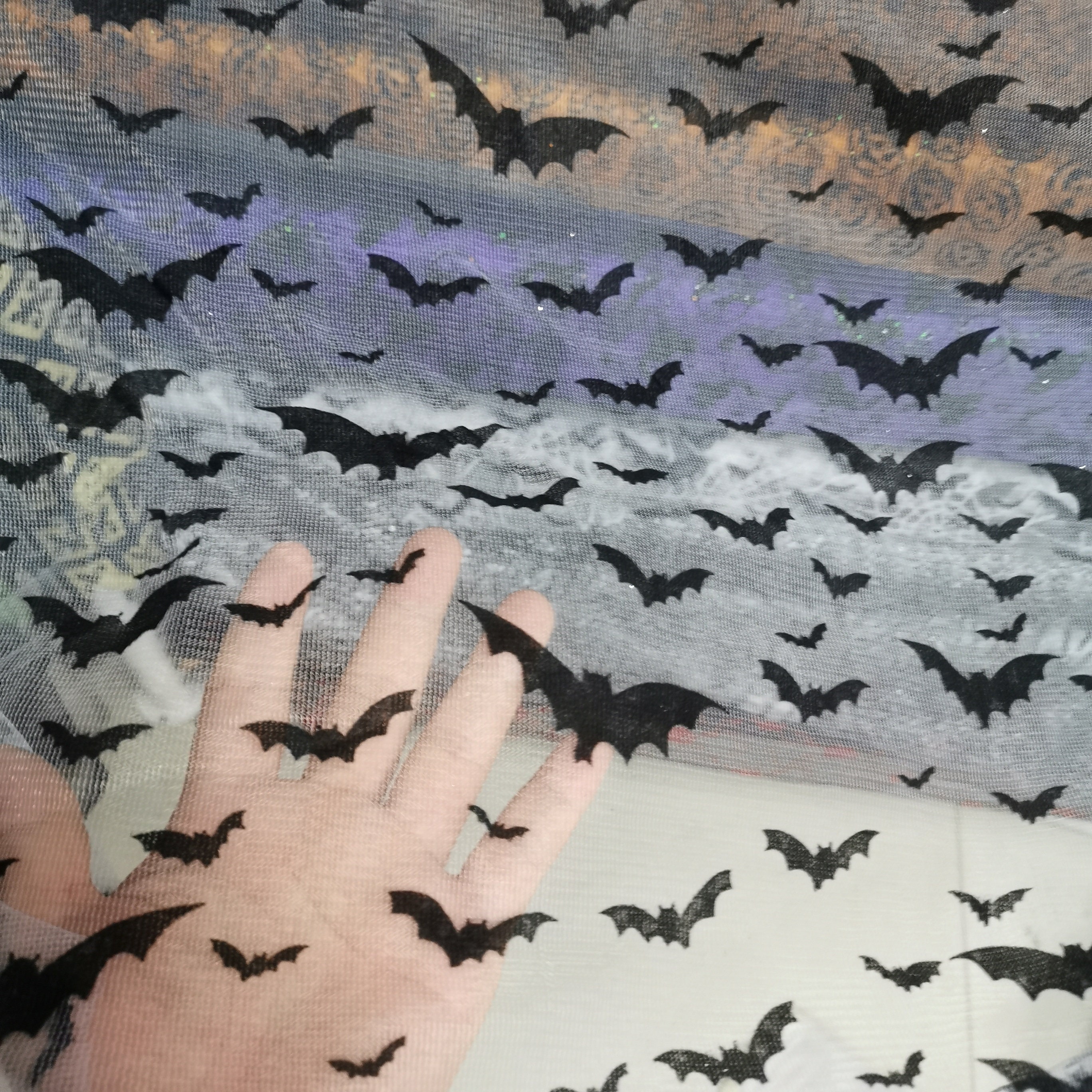 Halloween fabric Mesh fabric with bats black bat print Etsy
