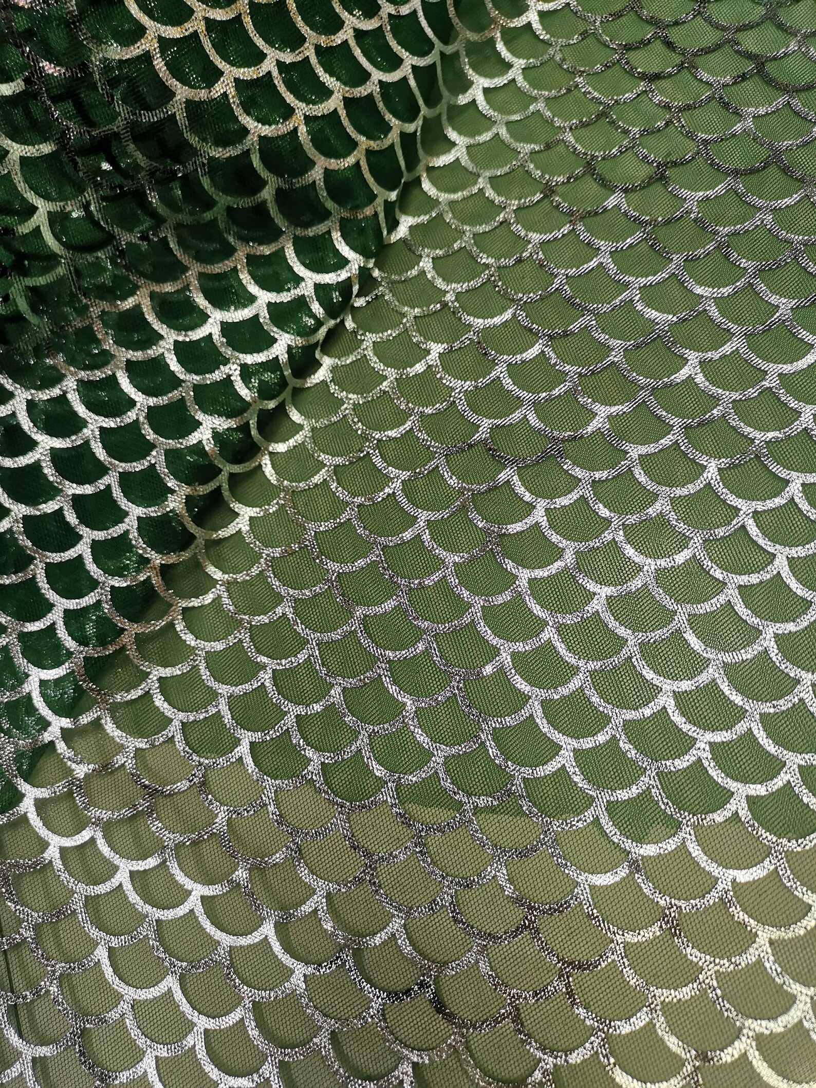 Fish scales fabric siliver Fish scales print on green mesh by Etsy