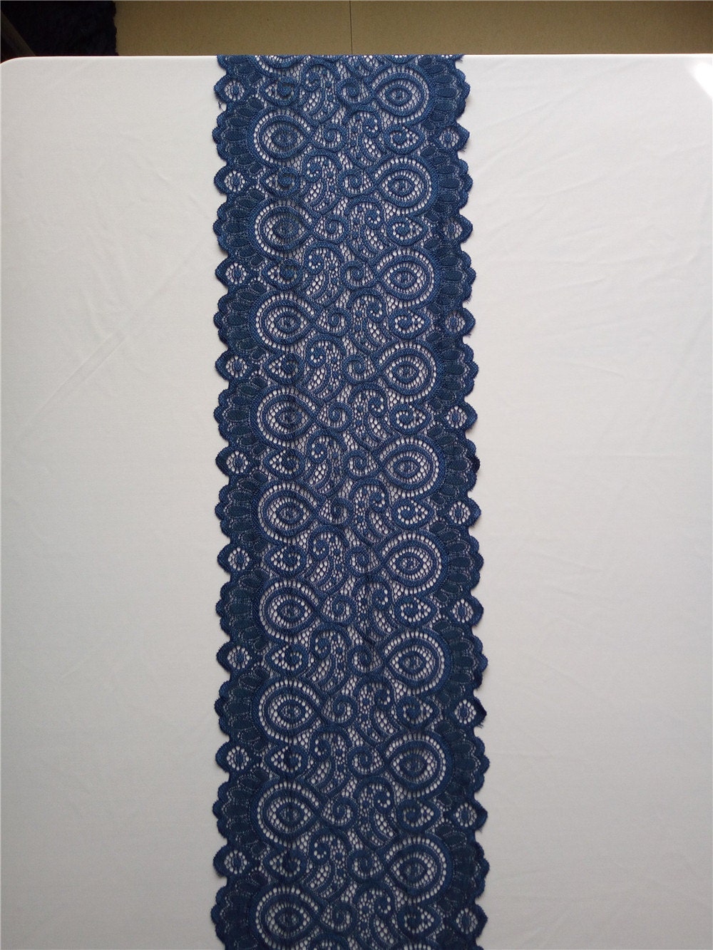 Navy blue table runner Lace table runner wide stretch lace Etsy