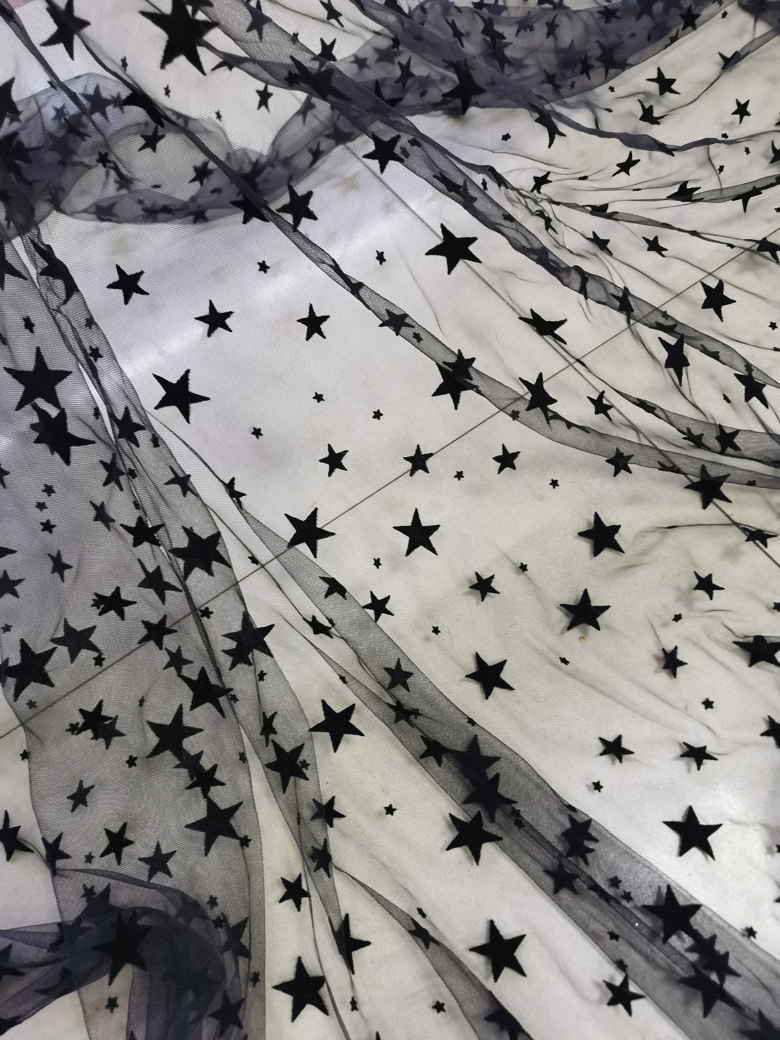Black star flocking on black mesh star fabric by the yard Etsy