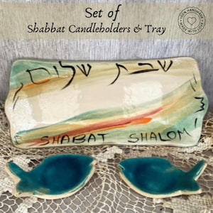 Bougeoir de Shabbat en céramique avec plateau, bougeoirs de Shabbat, cadeau de mariage, ornement juif, céramique faite main, bougeoirs en céramique