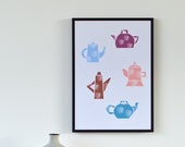 Five Teapots Art Print