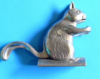 Vintage Silver Pewter Squirrel Nut Cracker  Metal 6x8"