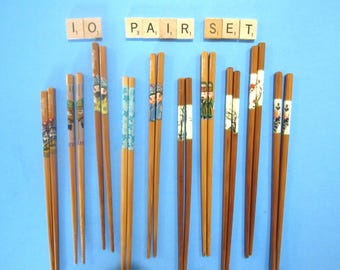 10 Pair Set Chopsticks - Beautiful Patterns on 9" Natural Wood - All Included (free shipping)