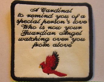 Cardinal Memory Pillow Patch for Shirt, Bear, Quilt, Pillow can be customized, sew on or iron on.