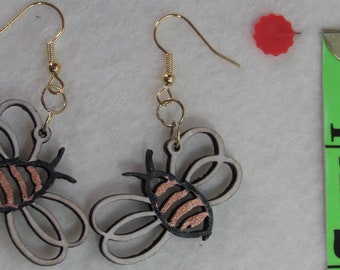 Wooden handmade Cute Bumble bee earrings, laser cut