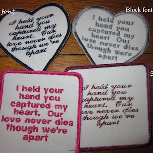 Memory Pillow Patch for Shirt, Bear, Quilt, Pillow can be customized, sew on or iron on. I held your hand, you captured my heart...