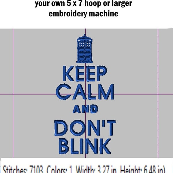 Embroidery file, Dr. Who tardis, don't blink instant download, put on your own bag, jacket, towel etc