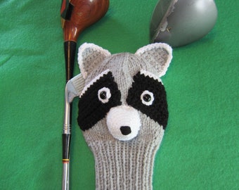 Raccoon  Hand Knit Golf Club Cover