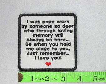 Once worn Memory Pillow Patch for Shirt, Bear, Quilt, Pillow can be customized, sew on or iron on.
