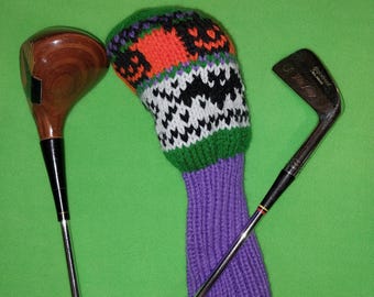 Hand Knit halloween fairisle Golf Club Cover