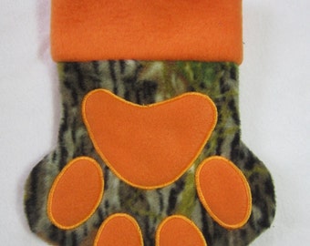 Mossy Oak Camo /hunter orange Pet christmas stocking, can be personalized