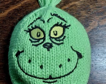 Hand Knit Grinch embroidered Golf Club Cover