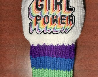 Hand Knit rainbow Girl Power Golf Club Cover