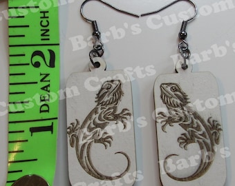 Light weight Wooden handmade Cute Bearded Dragon earrings