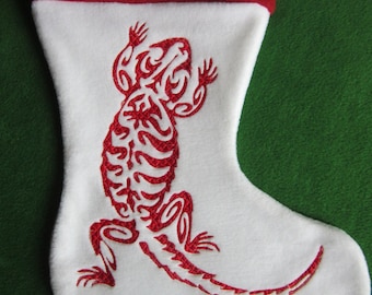Custom embroidered Lizard Bearded dragon Pet Christmas stocking, can be personalized
