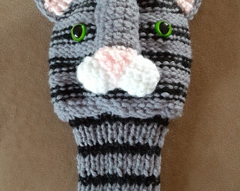 Hand Knit tabby house cat  Golf Club Cover