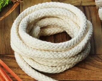 2 meters 100% Natural Cotton Cords, 8mm Braid Cotton Cords, Cream Cotton Trim Cord, Cotton Beading Rope Cords, Braiding Cord Drawstring