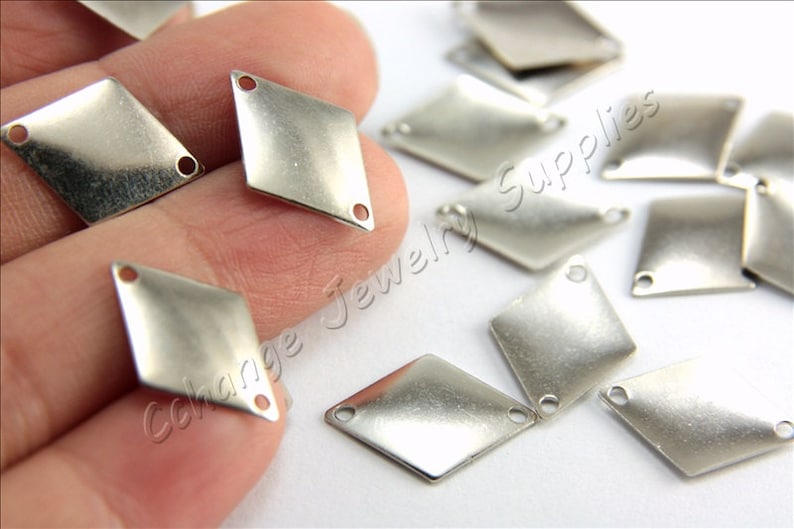 Two Hole Blanks EB-S23 16mm x 12mm Silver Stamping Tags Diamond Stamping Tags Diamond Stamping Tags 50 pcs Brass Stamping Tags,
