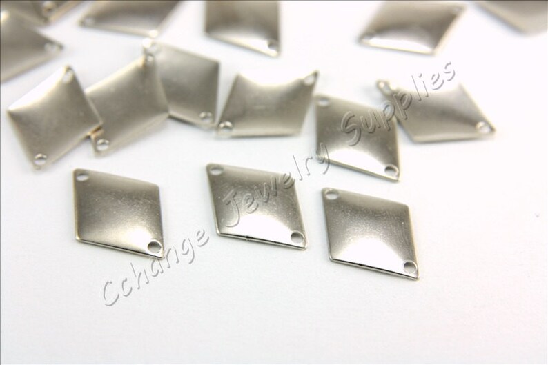 Two Hole Blanks EB-S23 16mm x 12mm Silver Stamping Tags Diamond Stamping Tags Diamond Stamping Tags 50 pcs Brass Stamping Tags,