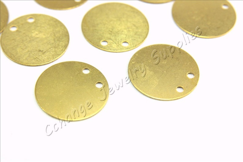 Stamping Tags Disc Stamping Tag Charm Stamping Tags Two Hole Brass Blanks  EB-R55 25 pcs Raw Brass Stamping Tags, 20mm
