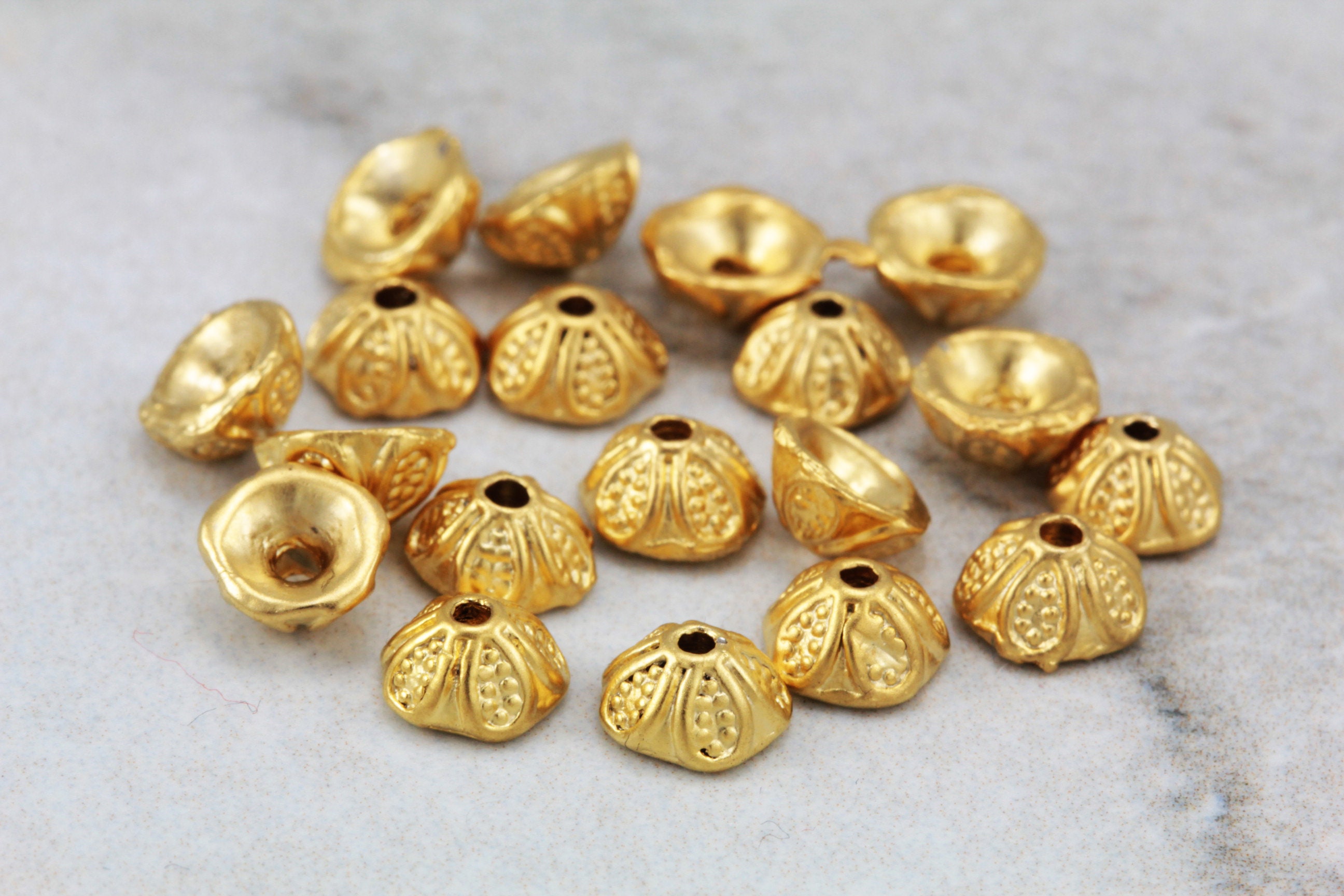 15 pcs Gold Bead Caps 6mm x 3mm Gold End Caps Matte Gold Etsy