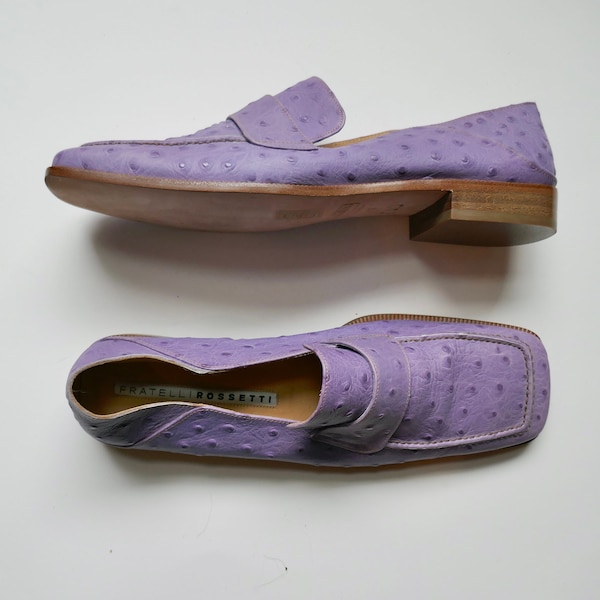 vintage y2k leather loafers // square toe purple textured loafers // fratelli rossetti // size 40