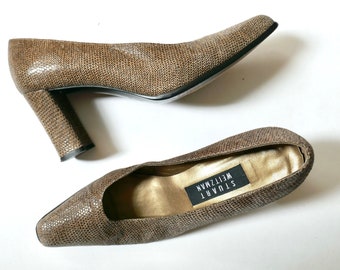 Décolleté Stuart Weitzman anni '90 // tacchi a punta quadrata testurizzati marrone vintage // tacchi spessi // taglia 7,5