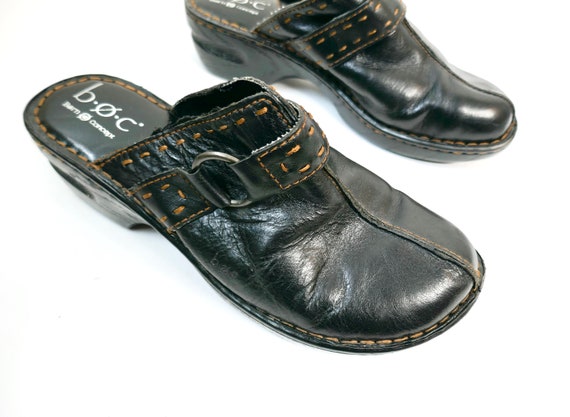 vintage y2k platform clogs // black leather wedge… - image 10