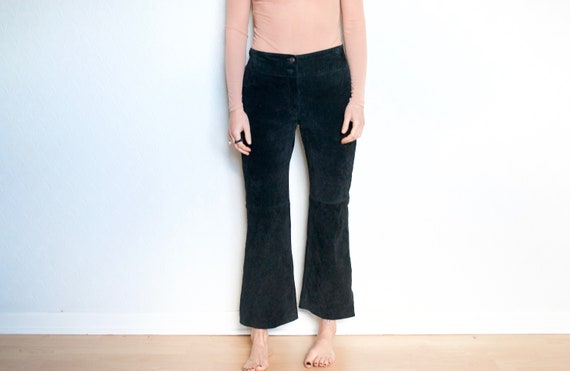 black flare suede pants // vintage leather pants /