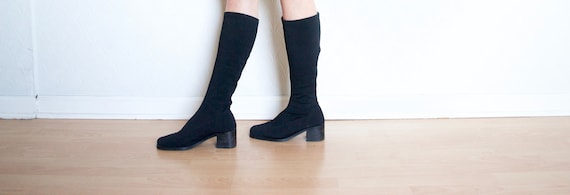 black sock boots // vintage square toe block heel