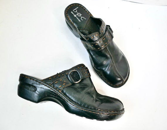 vintage y2k platform clogs // black leather wedge… - image 1