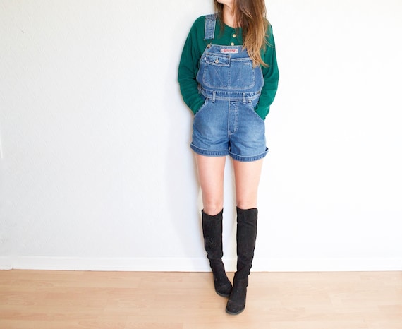 denim short overalls // vintage jean overalls // s