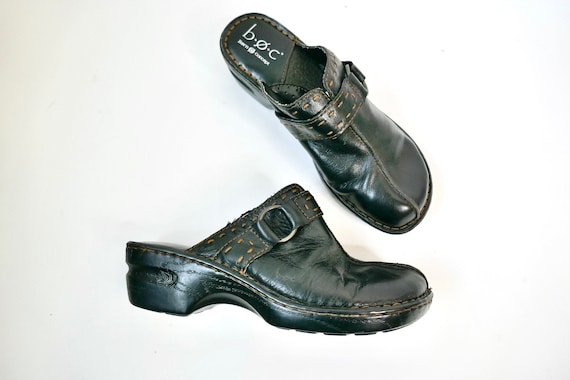 vintage y2k platform clogs // black leather wedge… - image 4